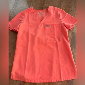 Figs Bright Coral V-Neck Scrub Top